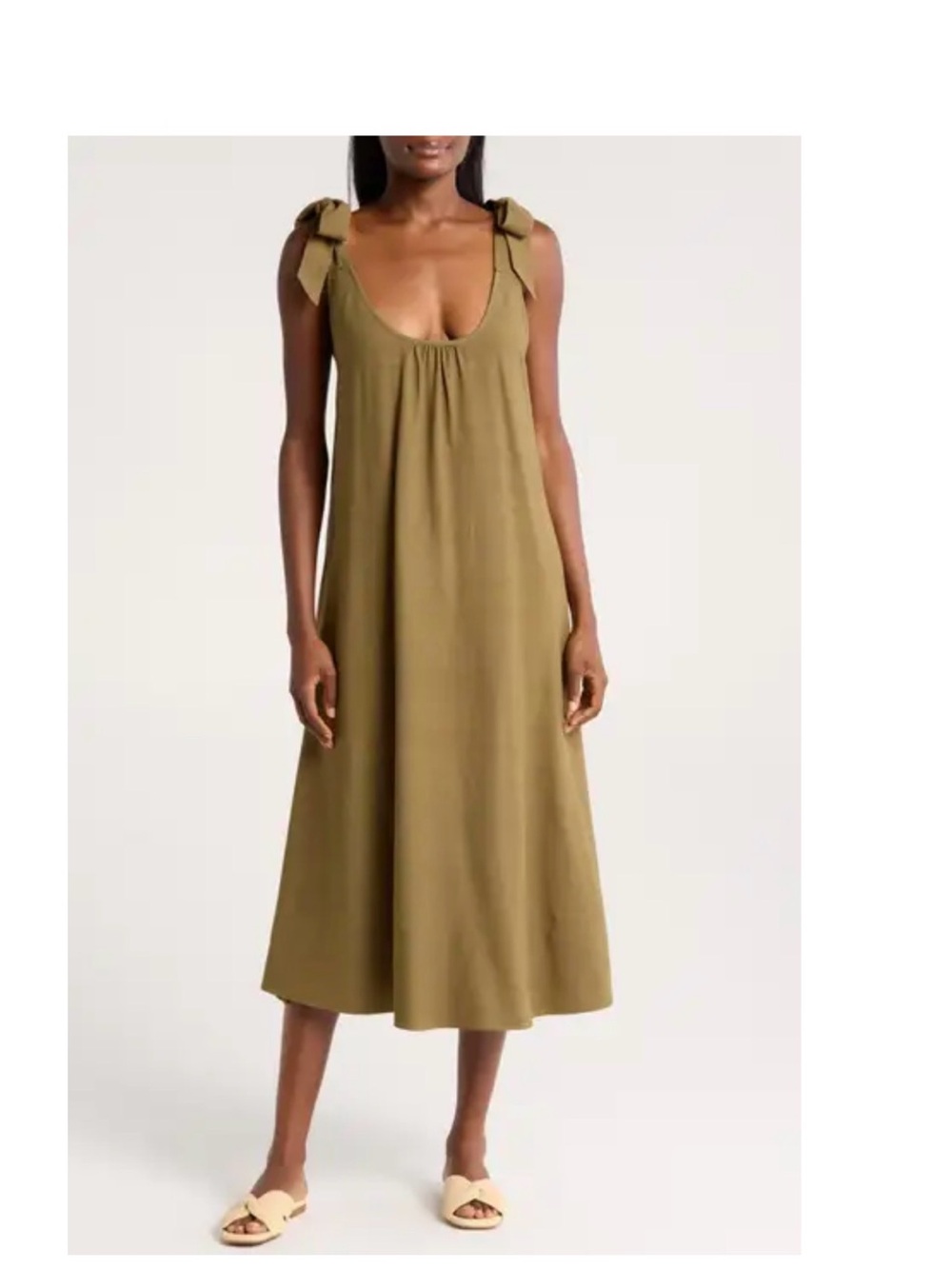 Nordstrom Olive Tie-Shoulder A-Line Midi Dress